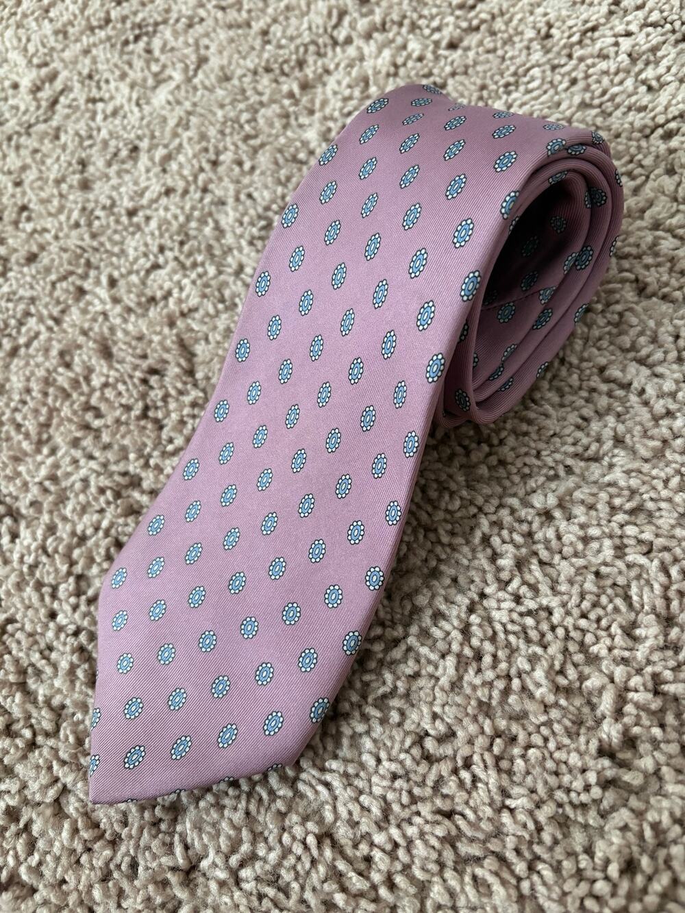Vintage Liberty of London 100% Silk Necktie – Mauve Pink Blue Foulard